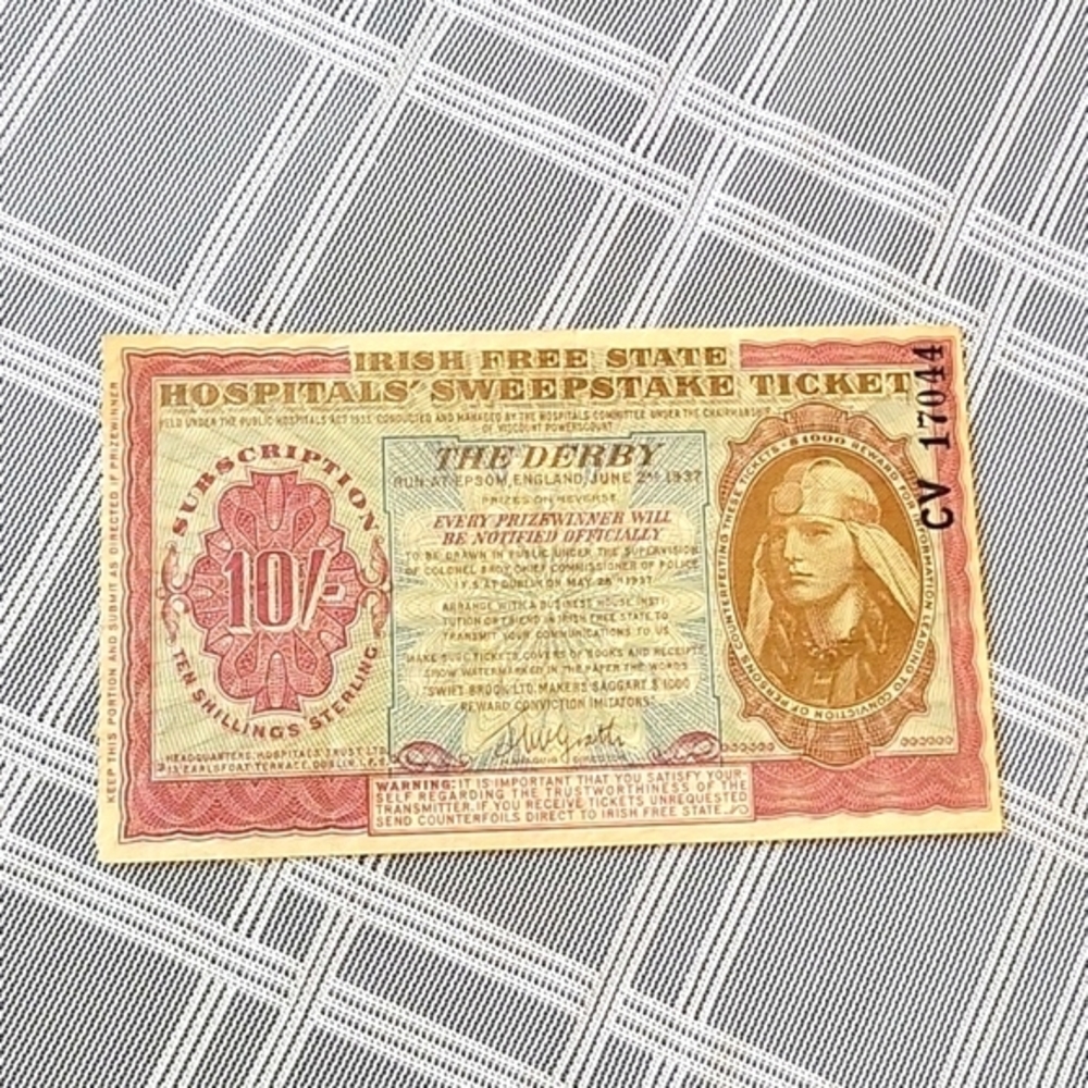 Irish Free State Hospitals' Sweepstakes Ticket 1937 The Derby